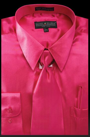 Men's Fuchsia Satin Dress Shirt with ...